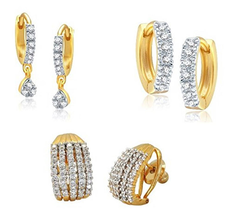 Combo Of 3 American Diamond Gold Plated Hoop Earrings