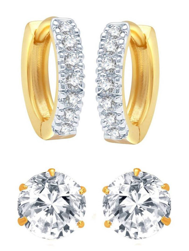 American Diamond Gold Plated Combo of Hoop and Stud Earrings
