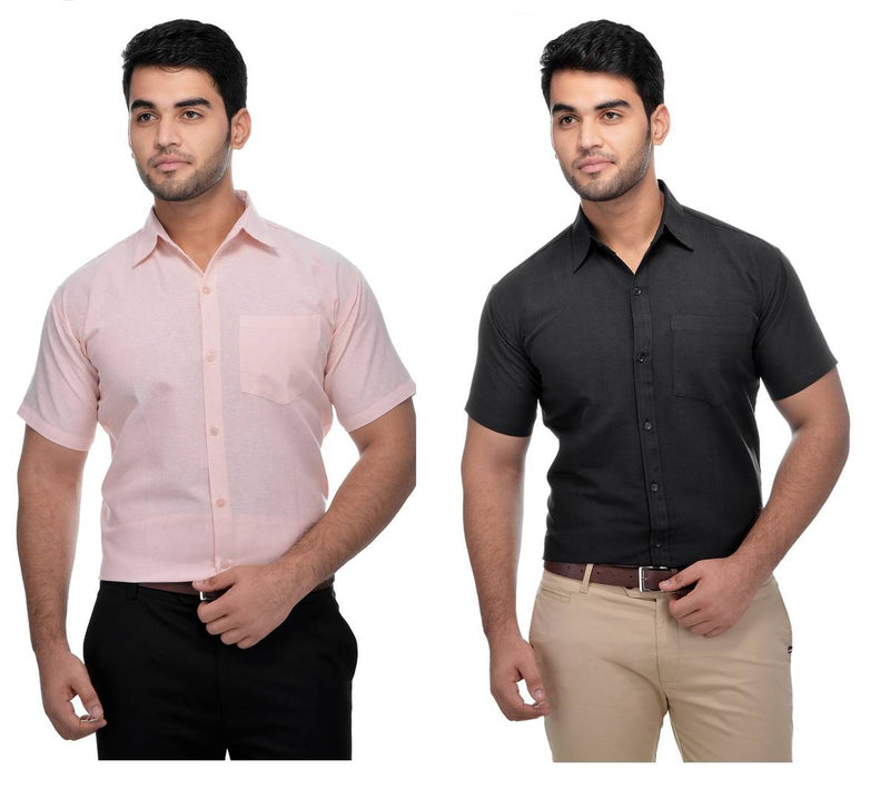 Multicoloured Cotton Half Sleeve Solid Formal Shirt (Combo of 2)