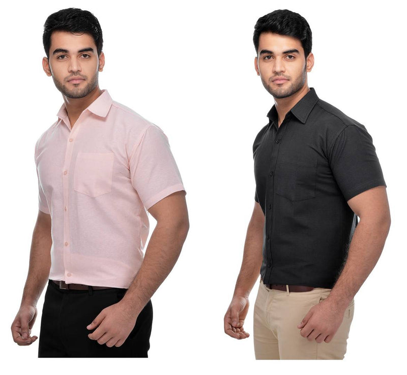 Multicoloured Cotton Half Sleeve Solid Formal Shirt (Combo of 2)