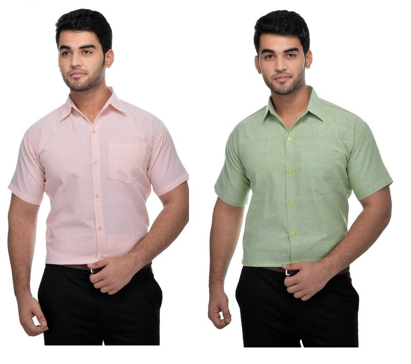 Multicoloured Cotton Half Sleeve Solid Formal Shirt (Combo of 2)