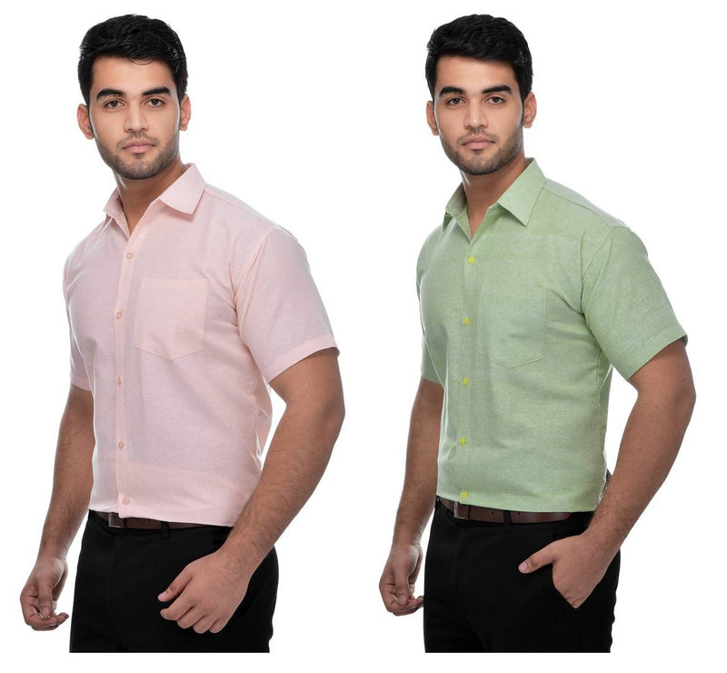 Multicoloured Cotton Half Sleeve Solid Formal Shirt (Combo of 2)