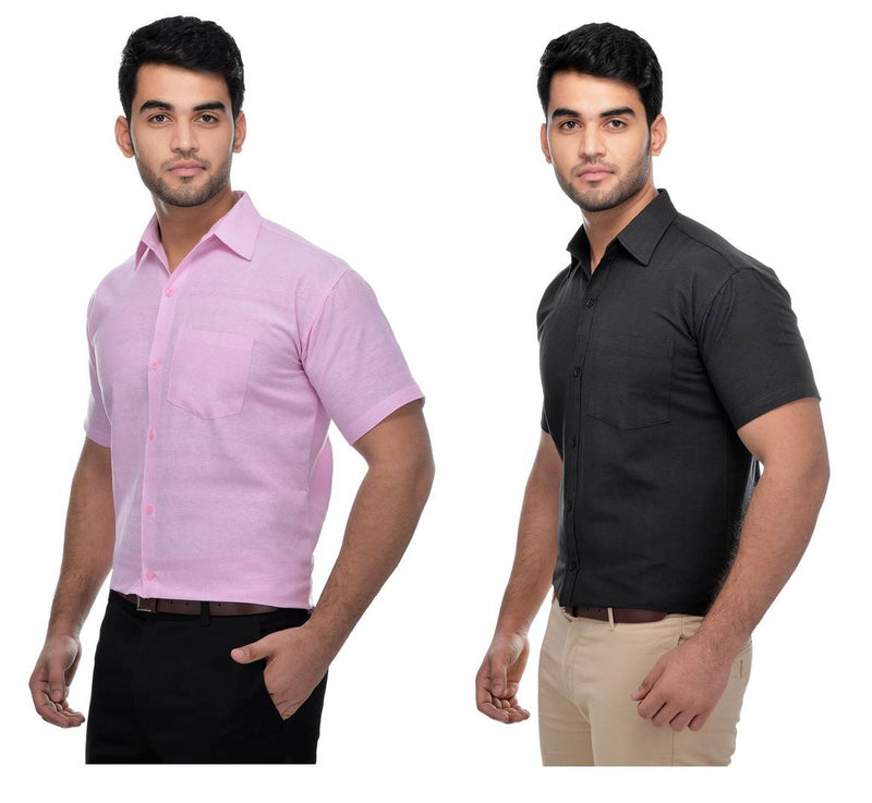 BUY 1 GET 1 FREE Multicoloured Cotton Half Sleeve Solid Formal Shirt