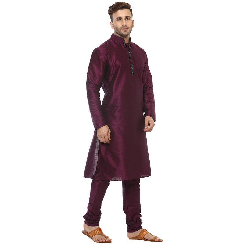 Purple Silk Blend Solid Kurta Sets