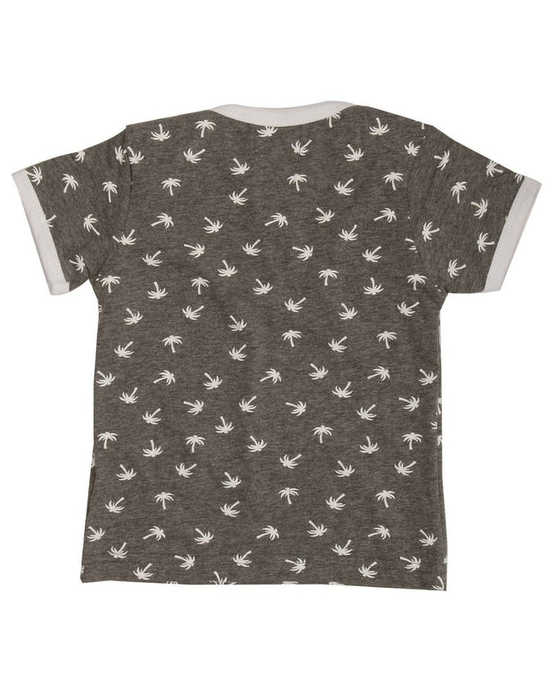 Grey Base Tree Printed T Shirt With White Shorts  (3-6  Months)