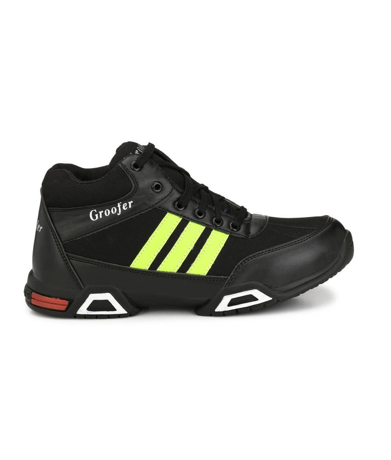 Men's Black & Green High Top Sport Shoes