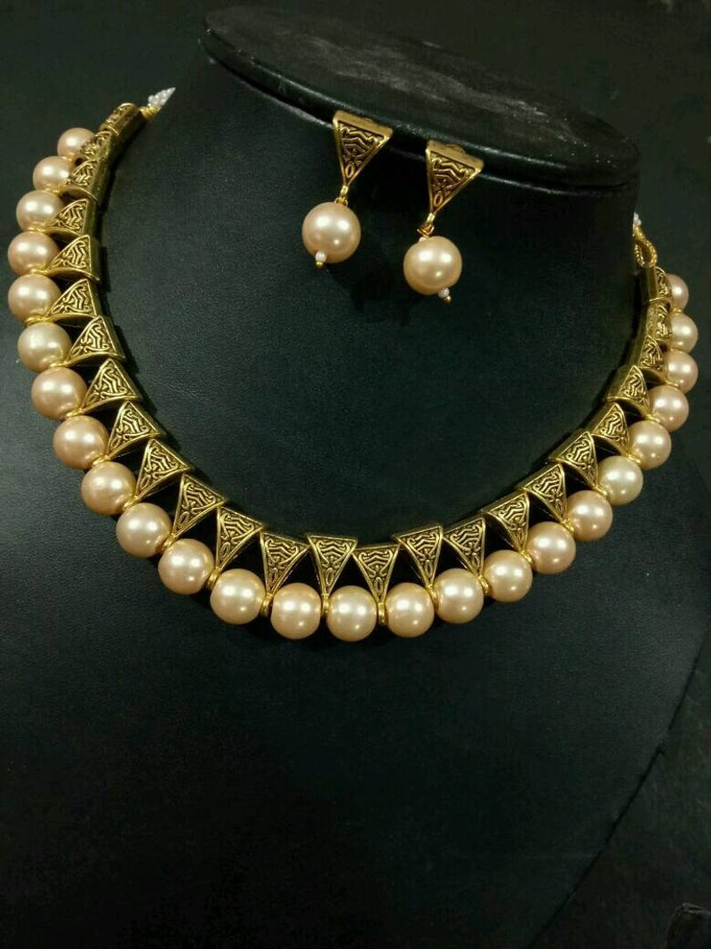oxidized cream glass beads necklace
