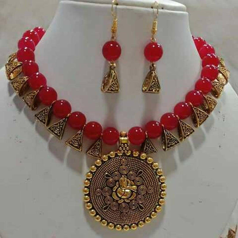 oxidized Ganesh ji with red colour glass beads