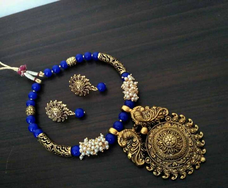 lahariya oxidized necklace blue