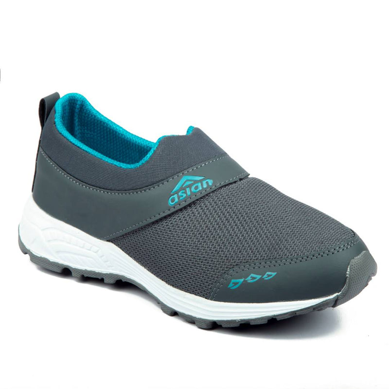 Grey Green Solid Mesh Running Shoes