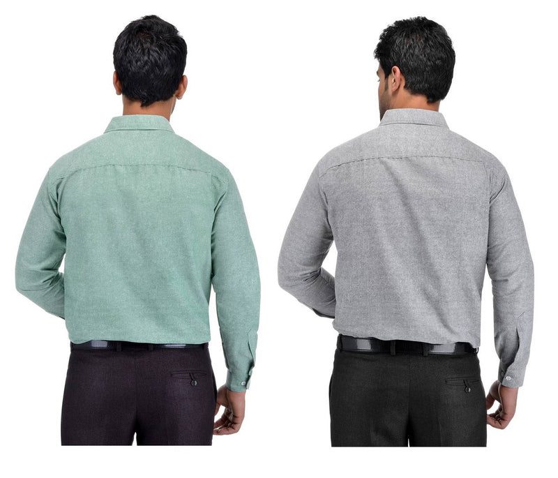 Multicoloured Khadi Solid Long Sleeve Formal Shirt (Combo of 2)