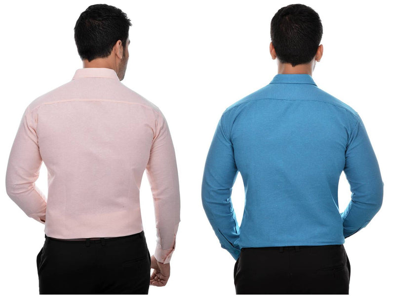 Multicoloured Khadi Solid Long Sleeve Formal Shirt (Combo of 2)