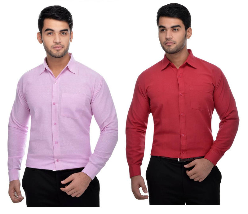 Multicoloured Khadi Solid Long Sleeve Formal Shirt (Combo of 2)