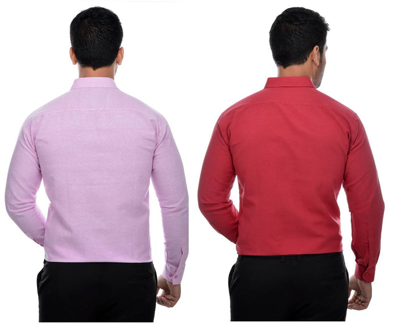 Multicoloured Khadi Solid Long Sleeve Formal Shirt (Combo of 2)