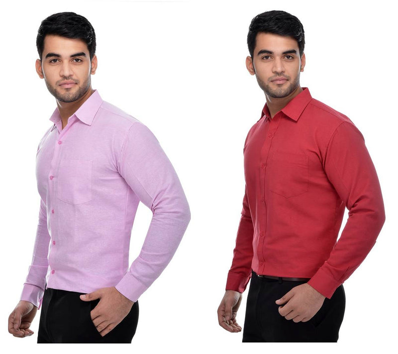 Multicoloured Khadi Solid Long Sleeve Formal Shirt (Combo of 2)