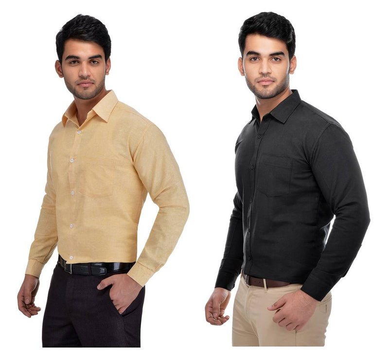 Multicoloured Khadi Solid Long Sleeve Formal Shirt (Combo of 2)