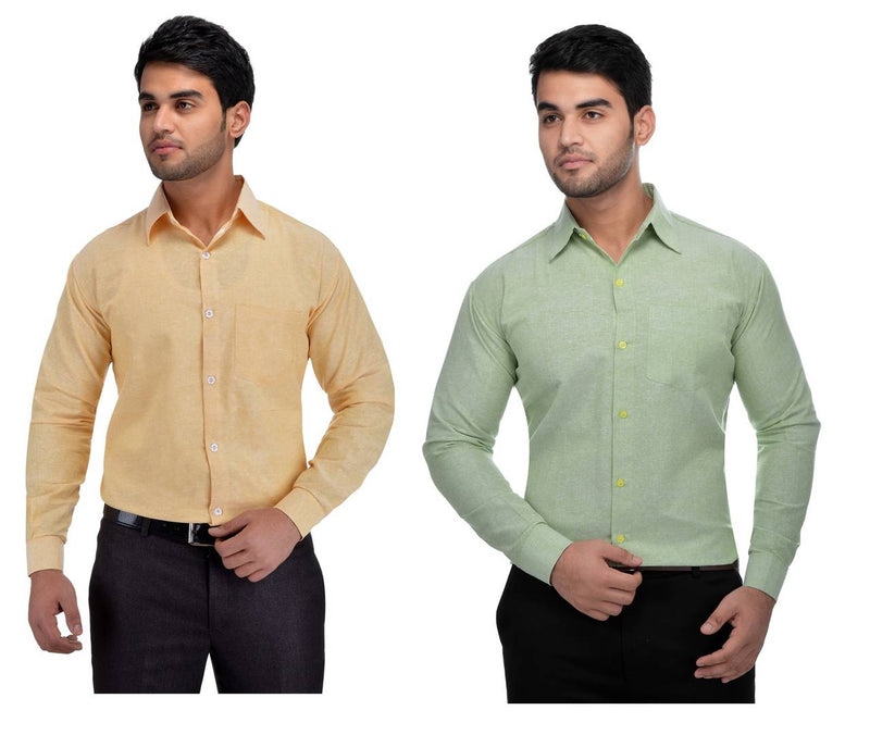 Multicoloured Khadi Solid Long Sleeve Formal Shirt (Combo of 2)