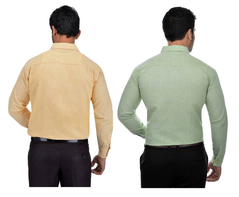 Multicoloured Khadi Solid Long Sleeve Formal Shirt (Combo of 2)