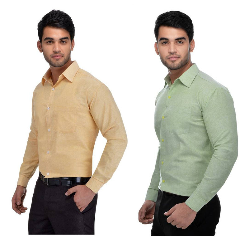 Multicoloured Khadi Solid Long Sleeve Formal Shirt (Combo of 2)