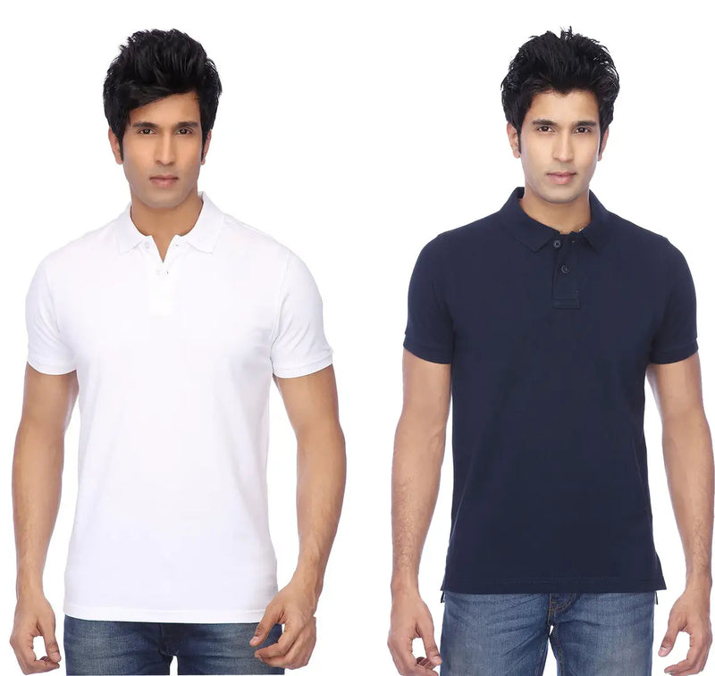 Men Multicolored Polyester Blend Slim Fit Polos T-Shirt (Pack of 2)