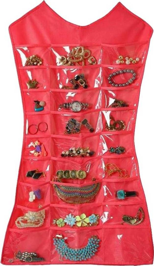 Dress Shaped Double Sided Jewelery Holder Hanging Accessories Organizer, Hanging Organizer  (Pink)