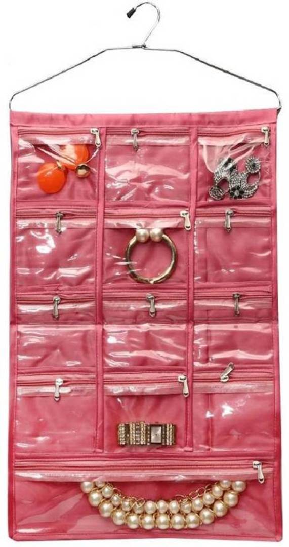 13 Pocket Hanging Organizer, Stationery , Jewelry . Accessories Organizer (Pink)