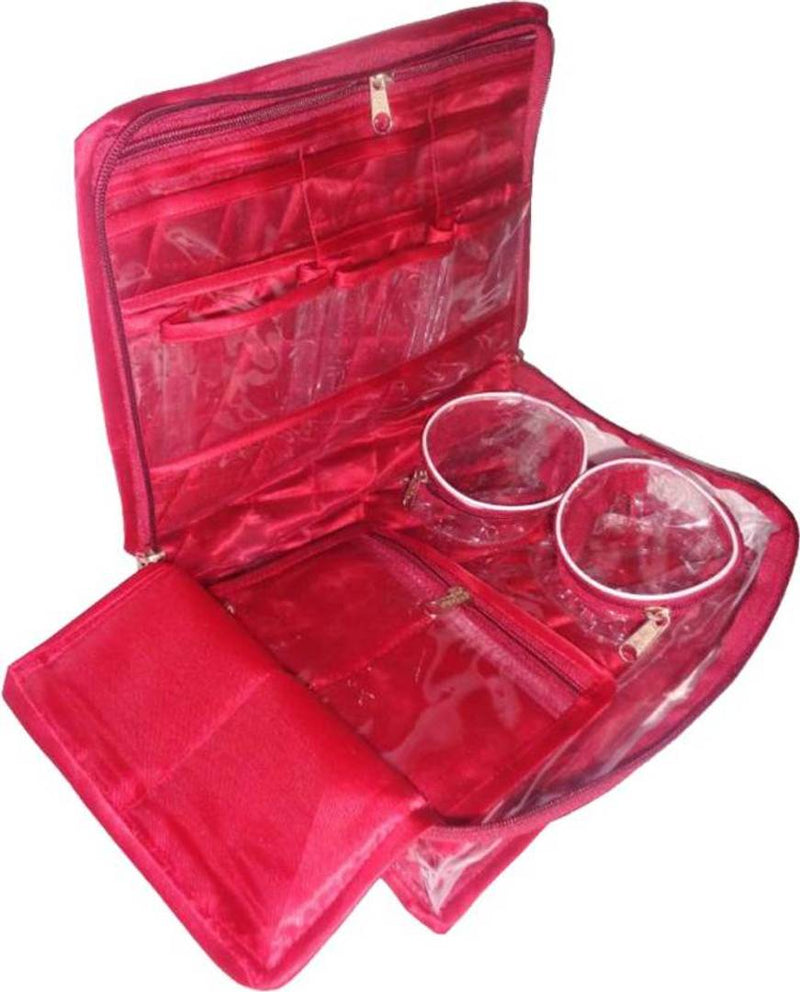  Satin Jewellery Organizer Folding Bangle Pouch Storage box Jewellery Vanity Box (Maroon)