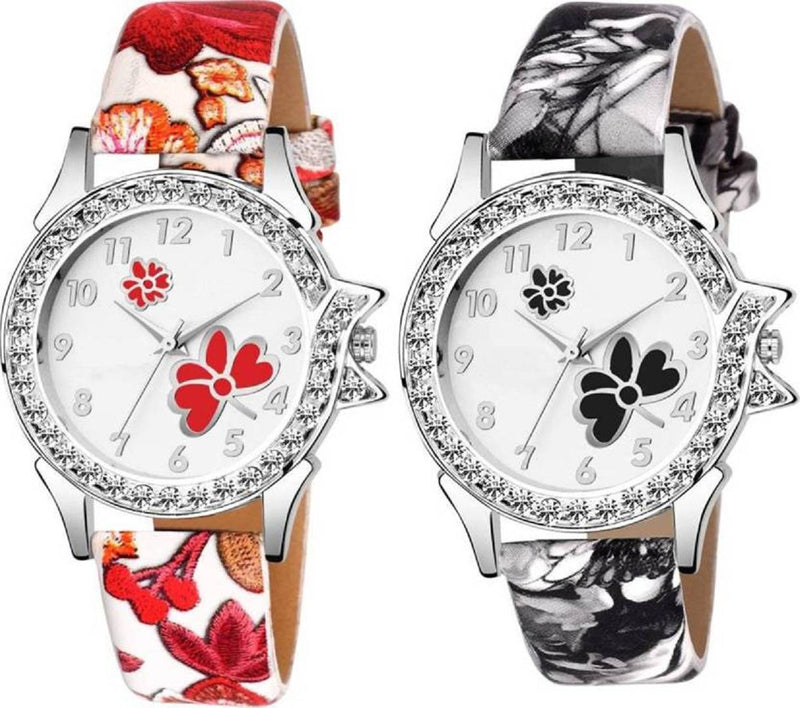 Combo Of 2 Stylish Artist Designer Flower Print Analog Watches