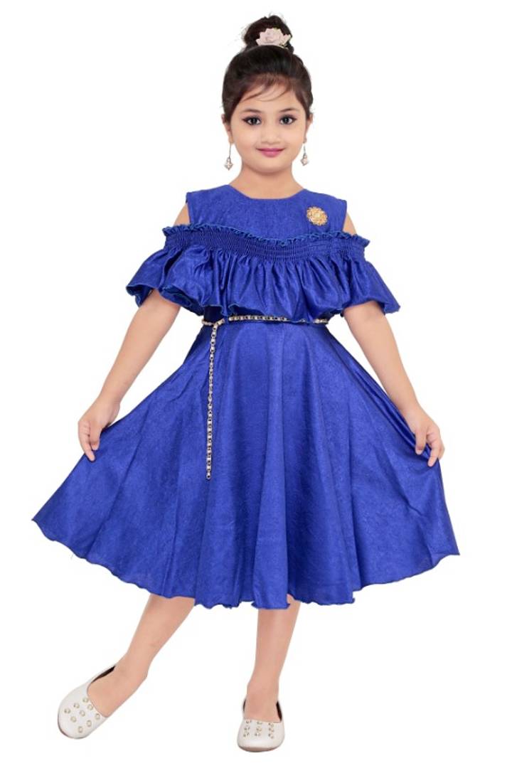 Girls Midi/Knee Length Party Dress  (Blue, Half Sleeve)