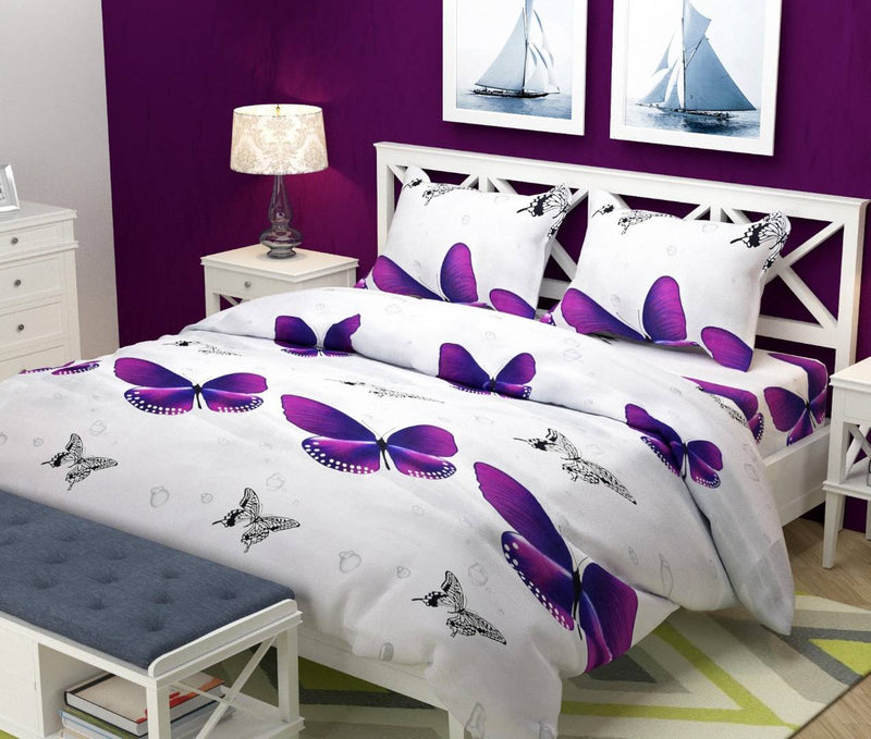 Multicoloured Polycotton Graphic Printed King Size Bedsheet With 2 Pillowcovers