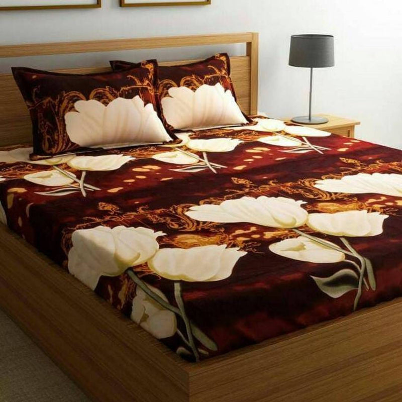 Multicoloured Polycotton Graphic Printed King Size Bedsheet With 2 Pillowcovers