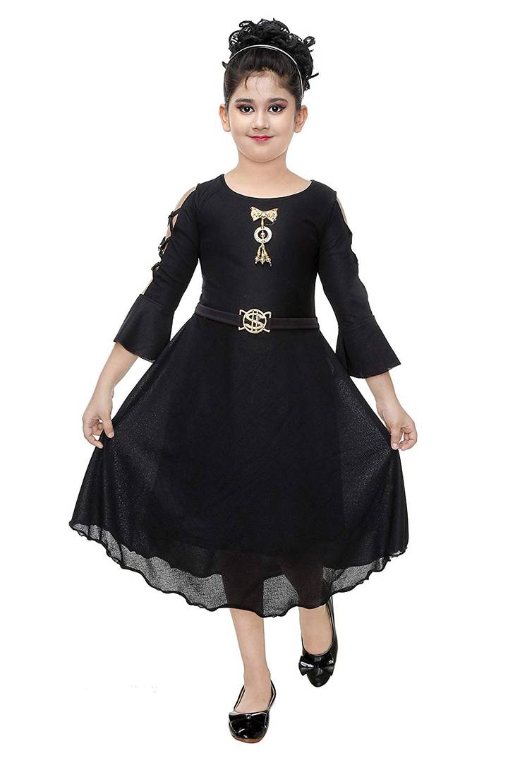 Black Silk Blend Embellished Frocks