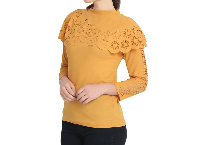 Yellow Crepe Cut-Outs Top