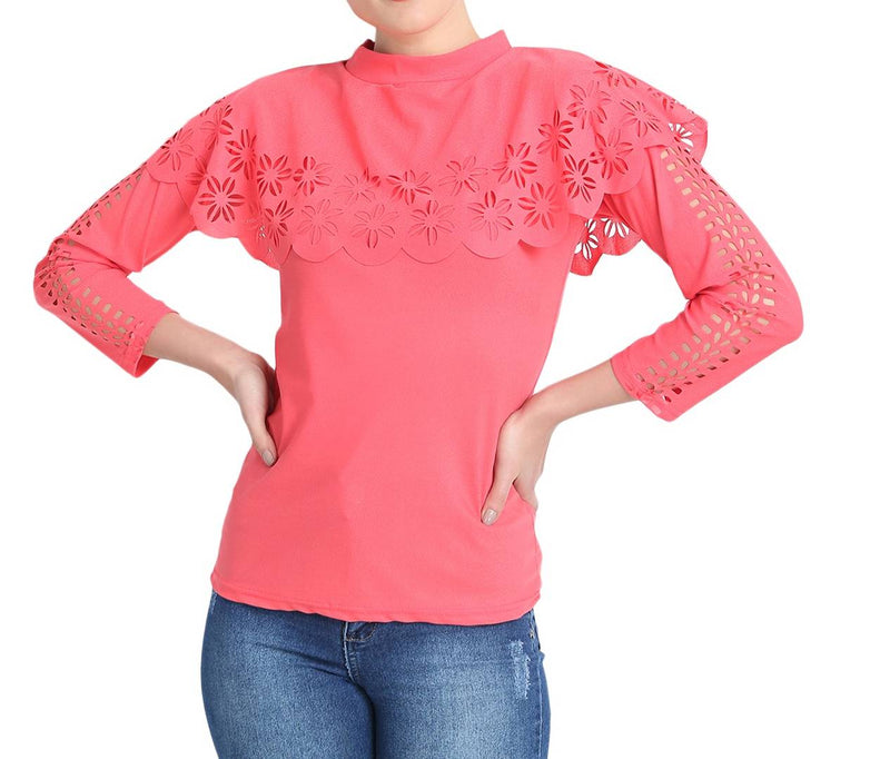 Pink Crepe Cut-Outs Top