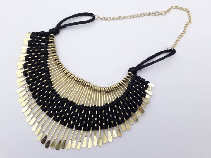 Black Fabric Tribal Necklace