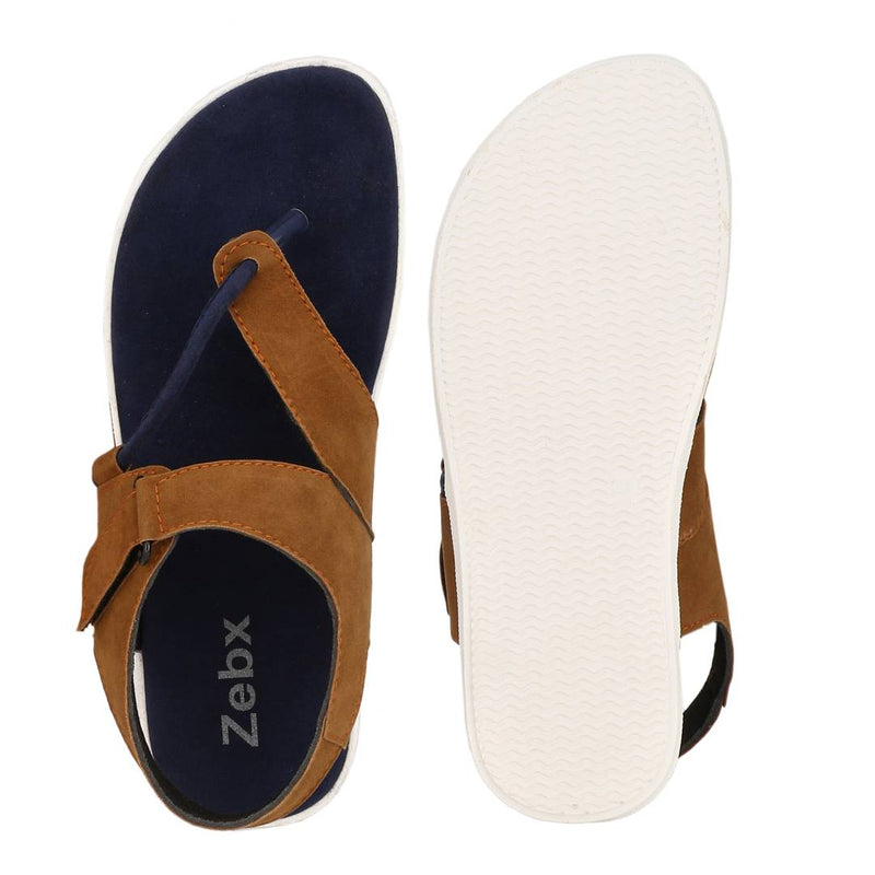 Men Brown Navy Blue Suede Solid Comfort Sandals