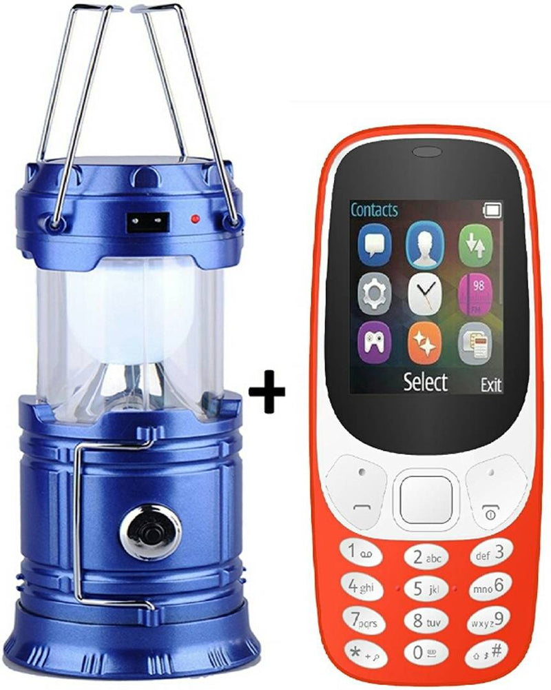 Basic Feature Phone (Red, 64MB) and Solar Powered Rechargeable LED Lantern Combo