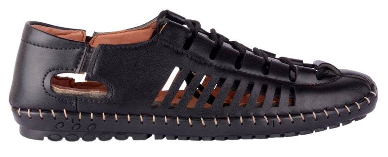 Men Black Synthetic Leather Lace Sandals