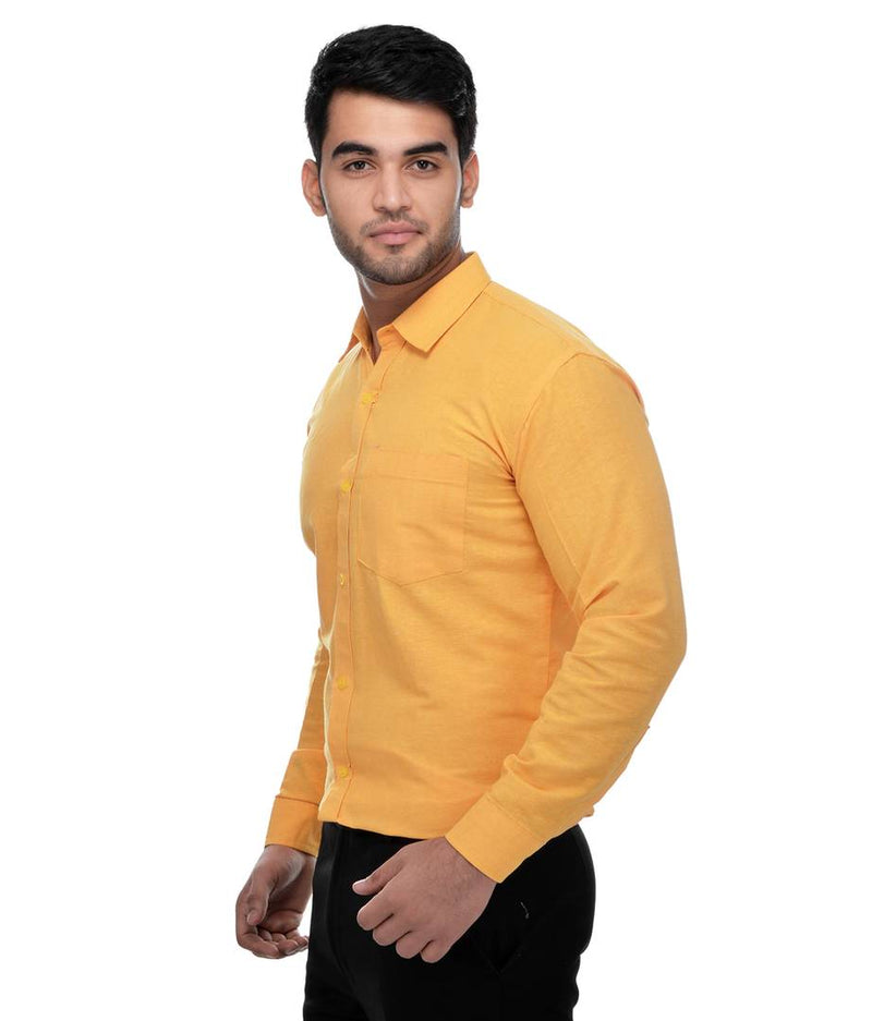 Yellow Cotton Solid Long Sleeve Formal Shirt