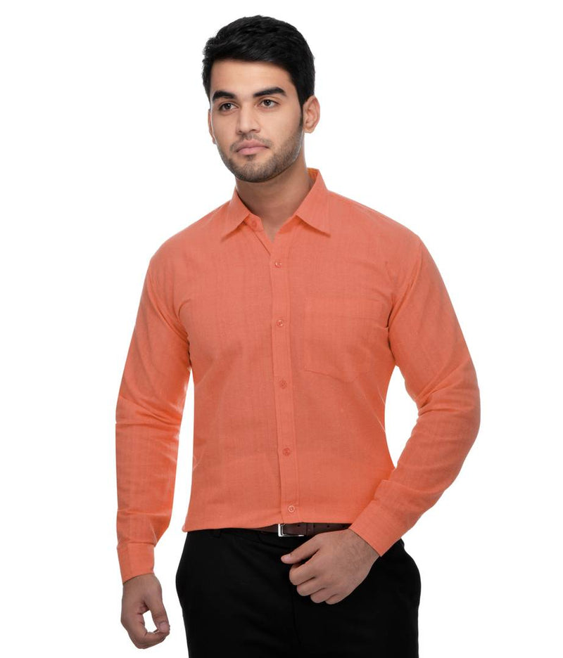 Orange Cotton Solid Long Sleeve Formal Shirt