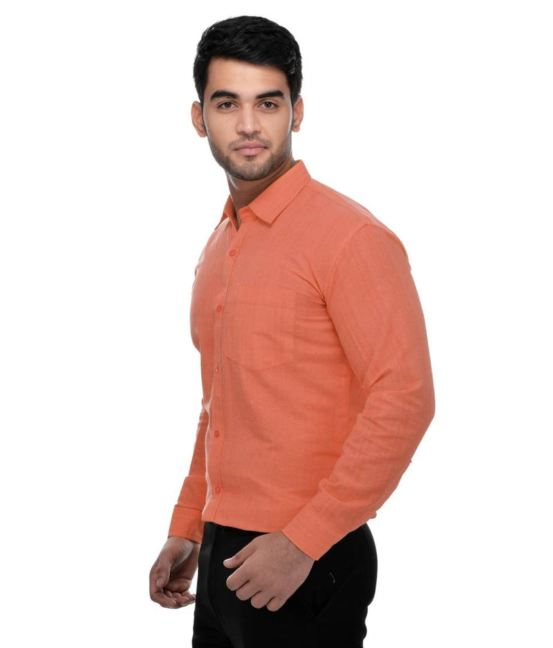 Orange Cotton Solid Long Sleeve Formal Shirt