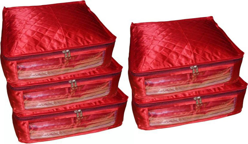 Pack of 5 Satin 6 inch Height Saree Cover Gift Organizer bag vanity pouch Keep saree/Suit/Travelling Pouch  (Maroon)
