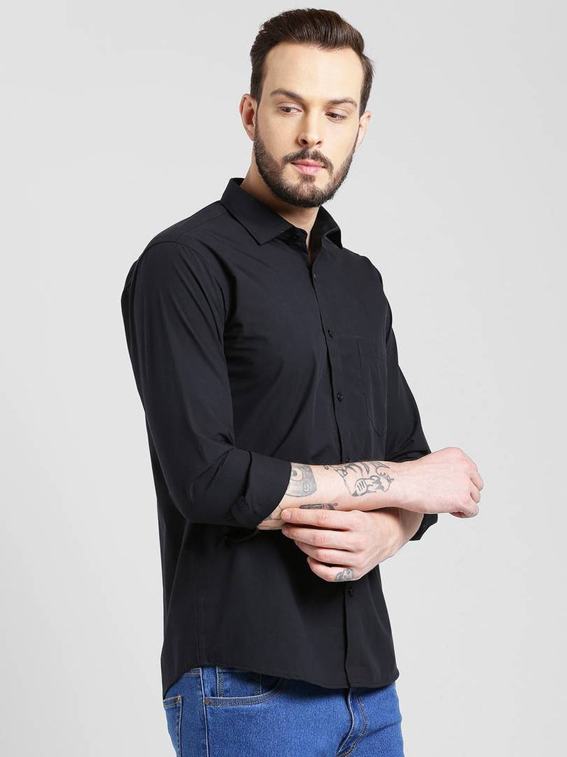 Black Solid Cotton Blend Slim Fit Formal Shirt