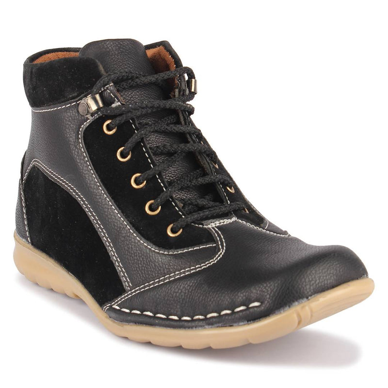 Black Flat Synthetic Leather Boots For Men
