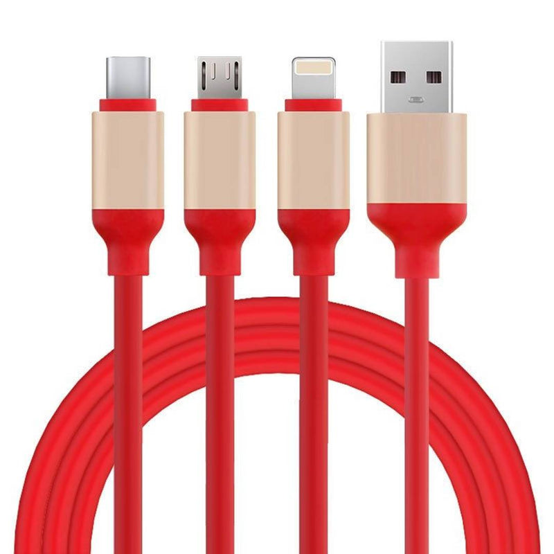 3 IN 1  (TYPE C, LIGHTNING, MICRO ) DATA / CHARGING CABLE  , MULTI COLOUR