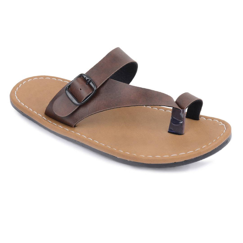 Brown Synthetic Flat Slip on For Men's