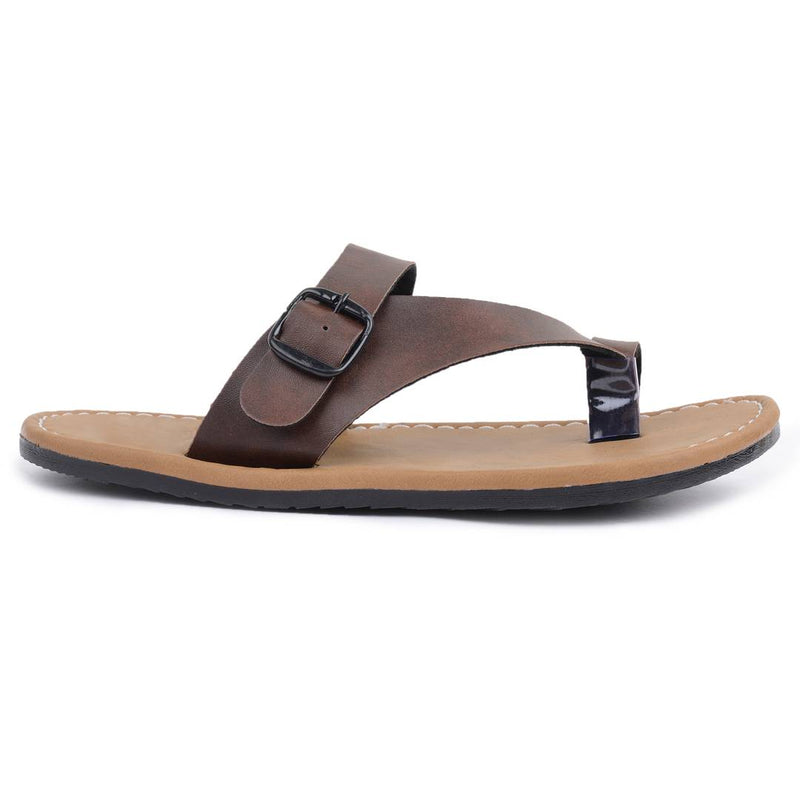 Brown Synthetic Flat Slip on For Men's