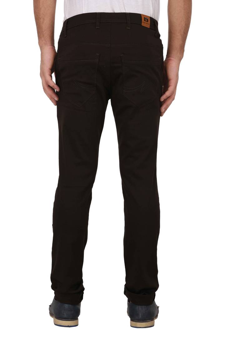 Coffee Stretchable Slim Fit Trousers For Men