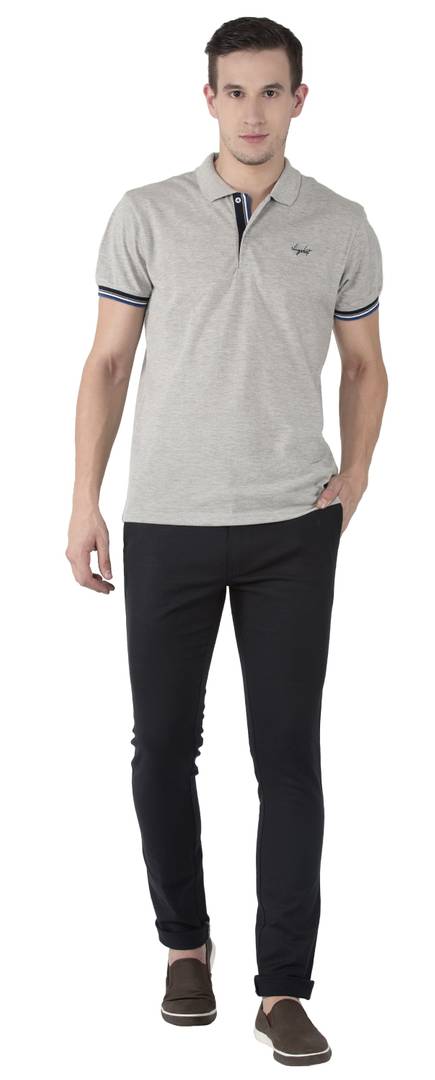 Navy Blue Stretchable Slim Fit Trousers For Men