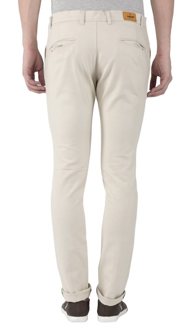 Off White Stretchable Slim Fit Trousers For Men